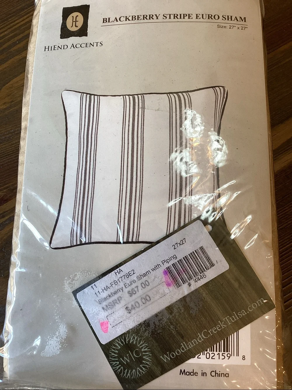 BNWT Blackberry Stripe Euro Sham 27” x 27”